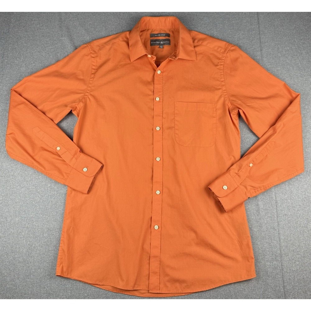 Beverly Hills Polo Club Slim Fit Dress Shirt Orange Mens 15.5 34/35 M